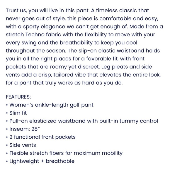 Swing Control Navy Blue Women’s Golf Pants,Slim Fit, Stretchy,Tummy Control,Sz.8 - Picture 7 of 15